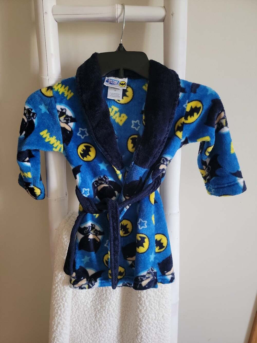 Batman Boys Fleece Robe Justice League Chibi Superhero Blue Plush Bathrobe Sz 2T